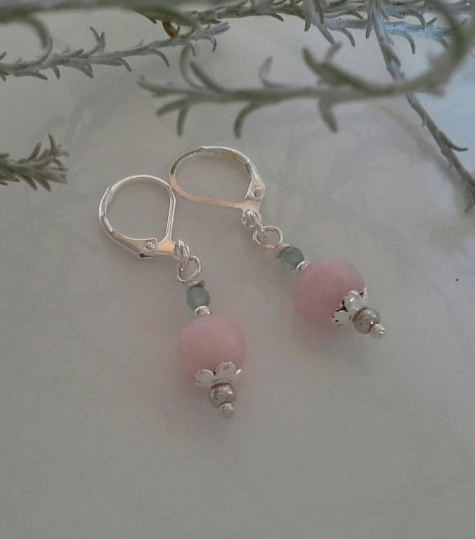 Dainty, Feminine,  Rose Quartz & Faceted Paraiba Apatite Silver Plated Earrings