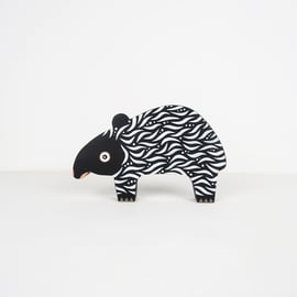 Malayan tapir wooden ornament, jungle home decor, animal lover gift.