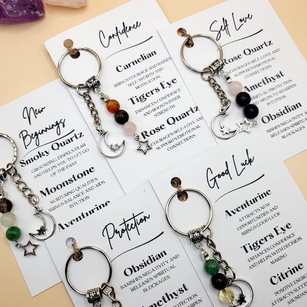 Crystal Keyring, Genuine Gemstone Keychain Gift, Good Luck, Support, Confidence,