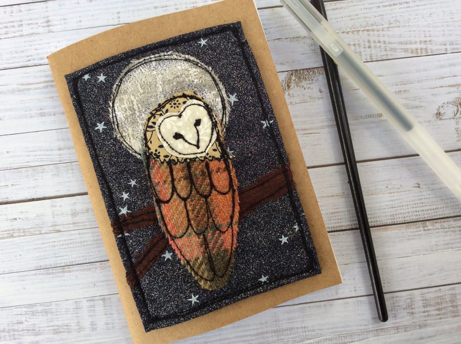 A6 embroidered owl sketchbook, journal or scrapbook. 