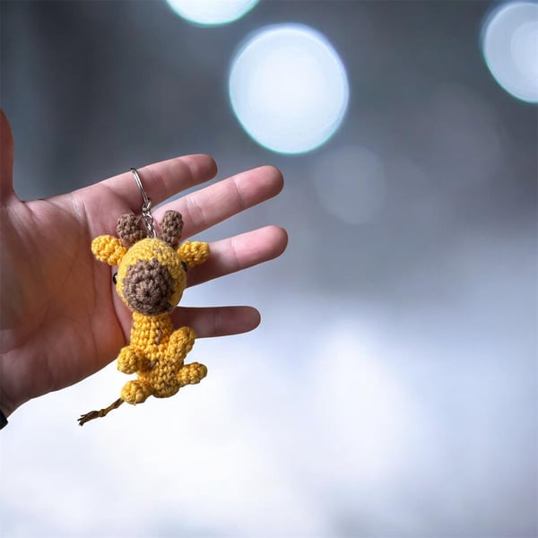 Handmade Crochet Giraffe Keychain Amigurumi Bag Charm, Soft Plush Accessory