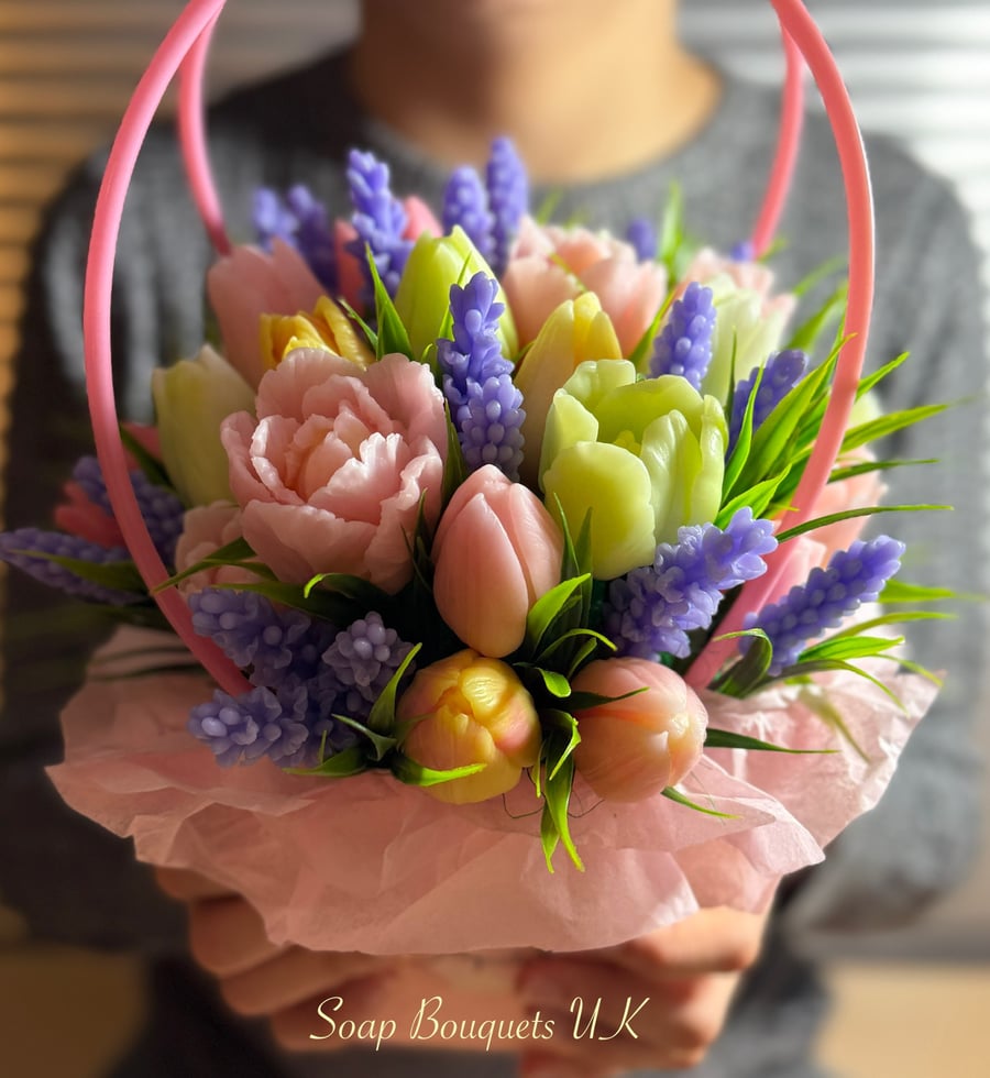 Scented Soap Flowers Bouquet: Lavender Tulips & Spring Flowers Gift