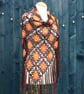Crochet triangular shawl in sparkly orange, burnt orange, brown - design LF433 - Image 1