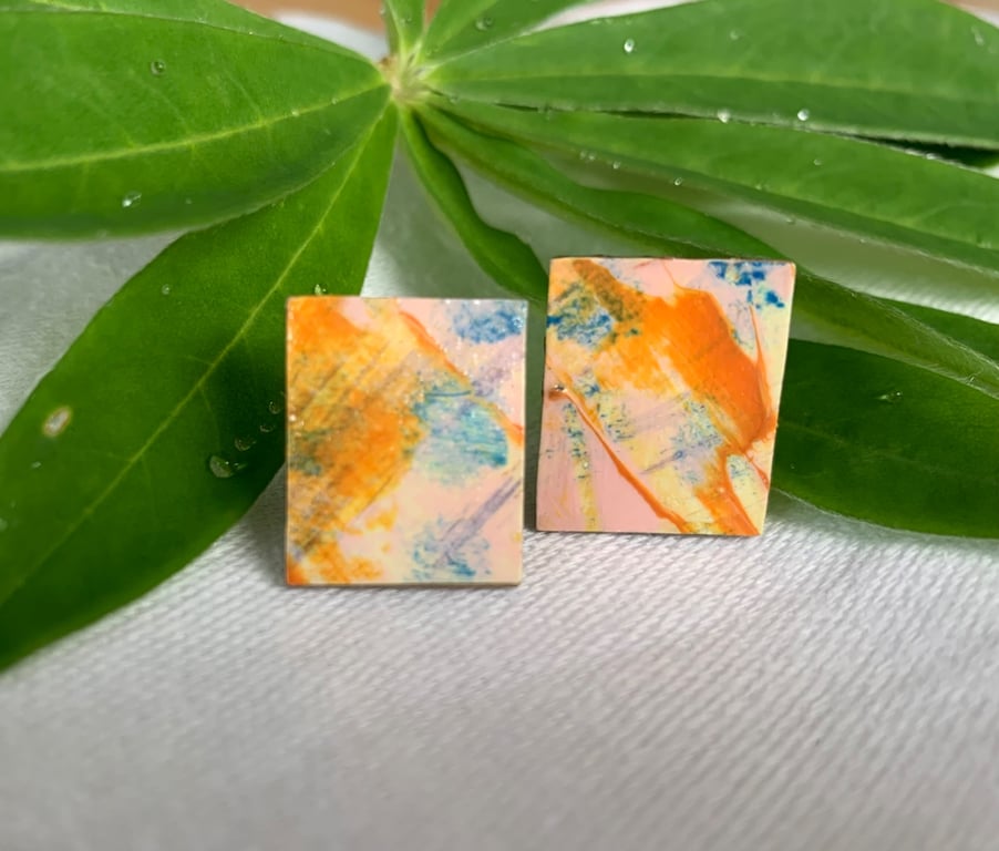  Amber  Gusts,  Stainless Steel Post Earrings.