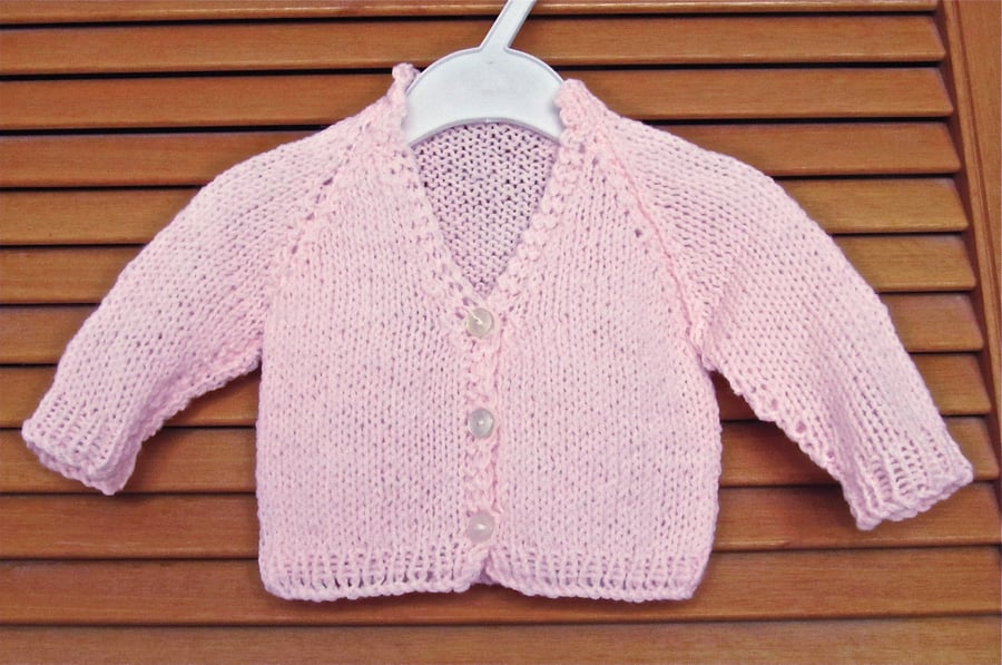 Newborn Hand Knitted Pink Baby Matinee Cardigan,  (15", 38cm chest)