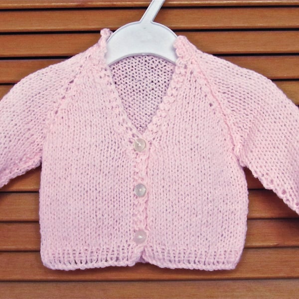 Newborn Hand Knitted Pink Baby Matinee Cardigan,  (15", 38cm chest)