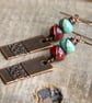 Red & Turquoise Copper Drop Earrings - Image 2