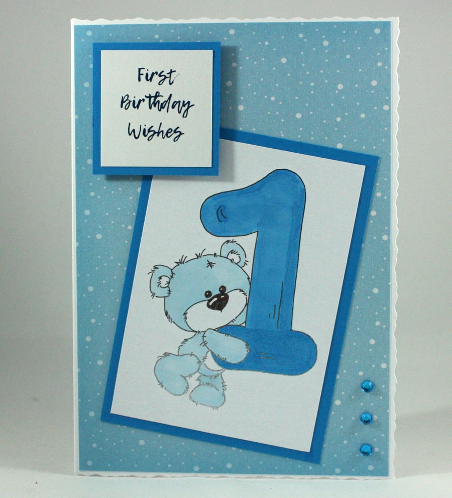 A6 cute teddy bear first birthday card