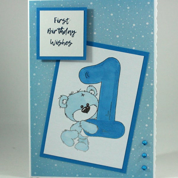 A6 cute teddy bear first birthday card