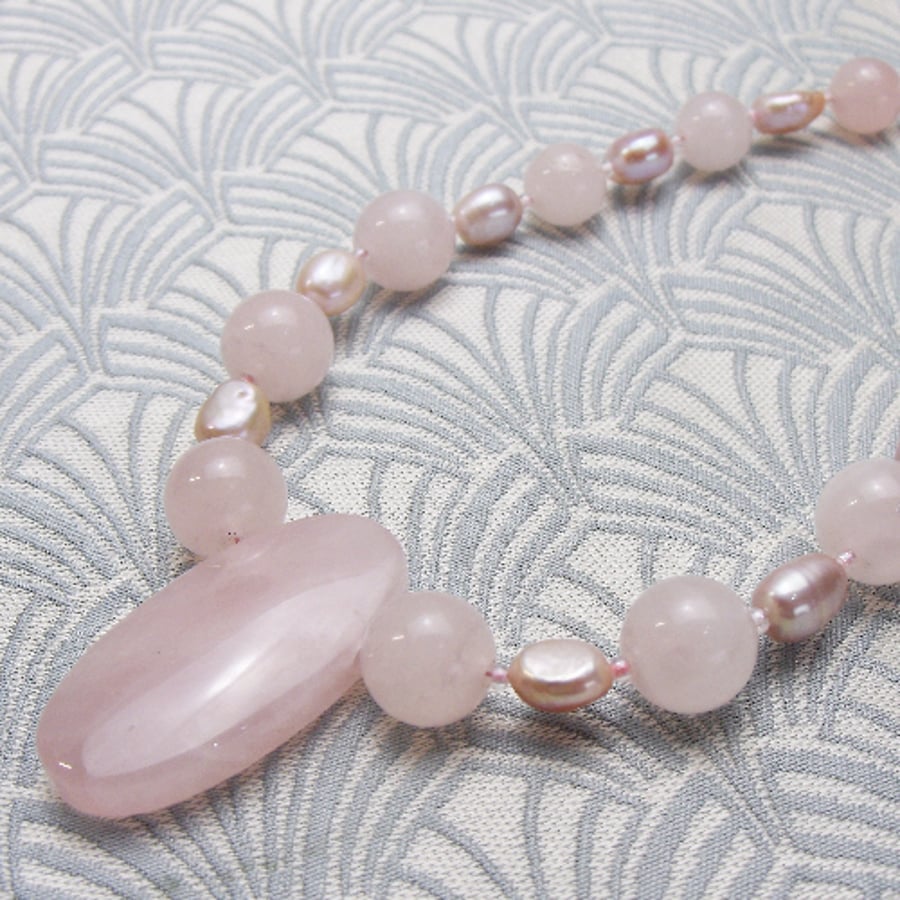 Pink Rose Quartz Necklace, Pink Necklace, Pink Jewellery CC14