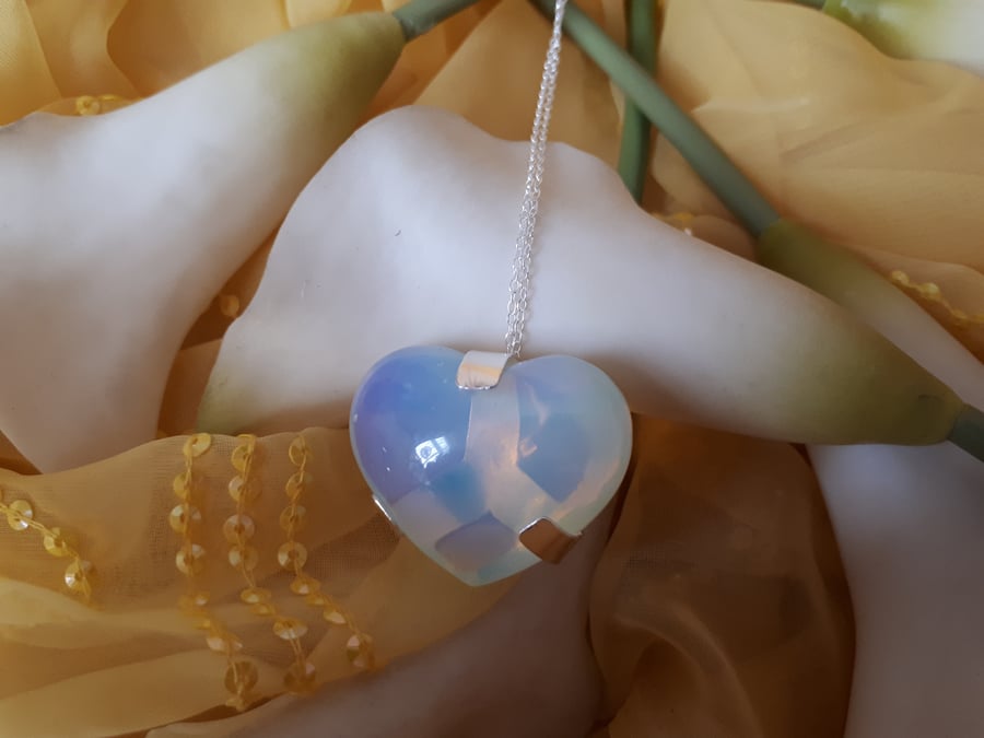 Sterling silver and opalite heart necklace
