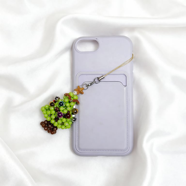 Handmade Beaded Christmas Tree Phone Charm – Green