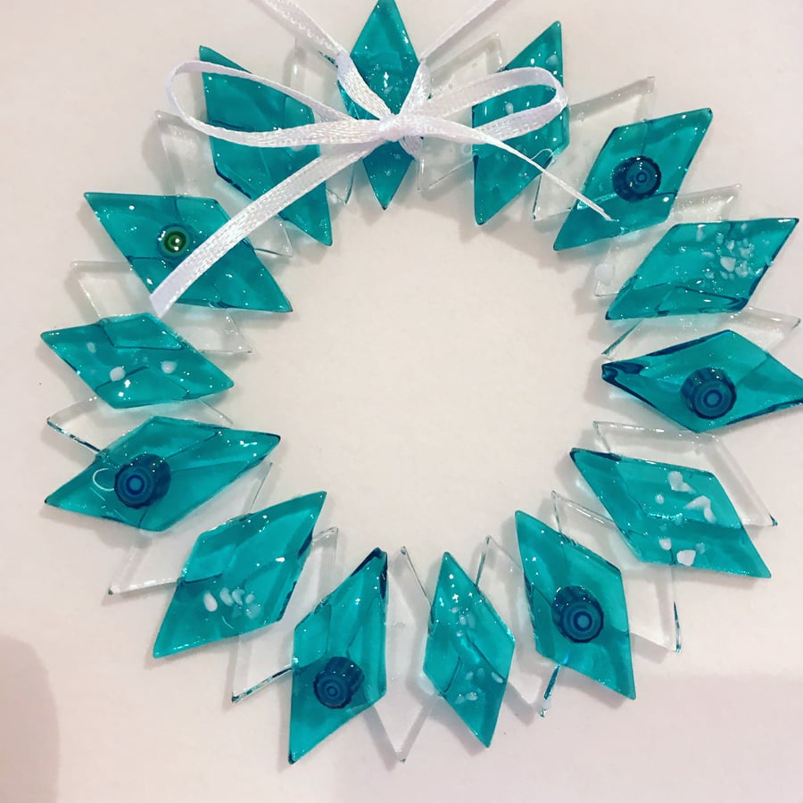   Fused glass blue wreath- Christmas  decoration