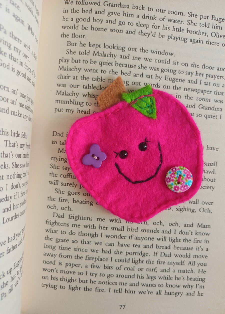 Pink apple themed bookmark (B)
