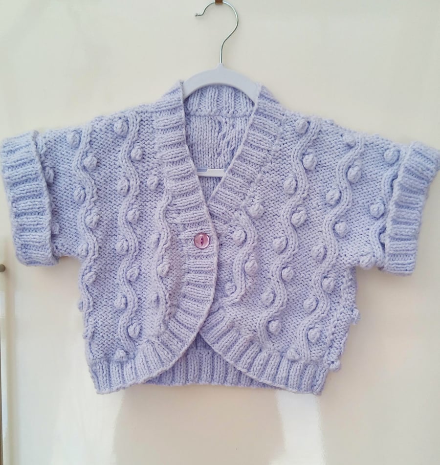 Girl's Cabled Aran Bolero, Short Sleeved Cabled Cardigan, Girl's Cardigan