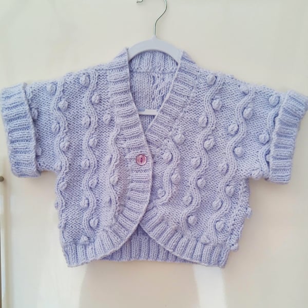 Girl's Cabled Aran Bolero, Short Sleeved Cabled Cardigan, Girl's Cardigan