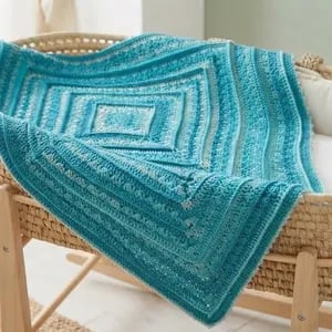 Handmade Crochet Baby Blanket: Imperial Ridge Blue Gradient Pram Blanket