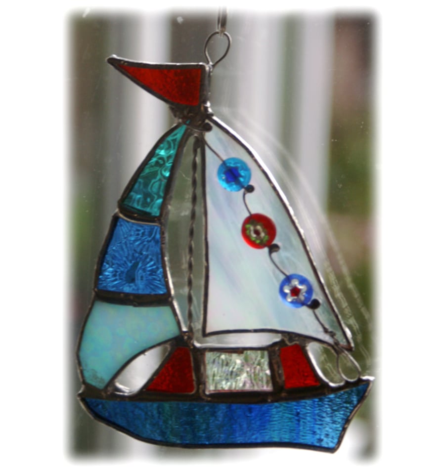 Boat Suncatcher Stained Glass Sailboat Yacht 041
