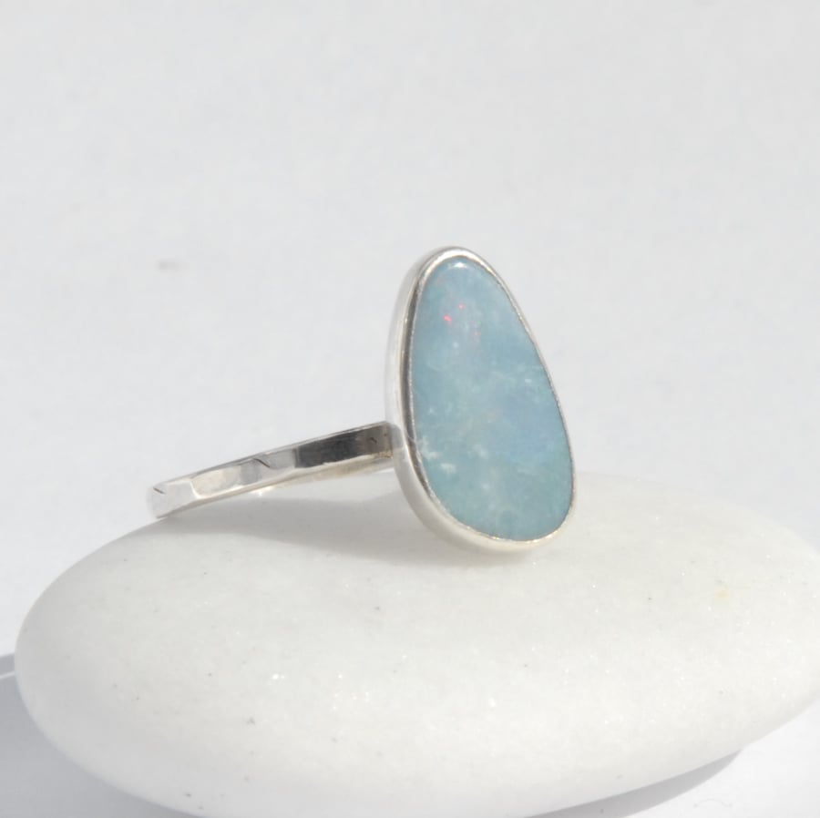 Blue boulder opal and sterling silver ring