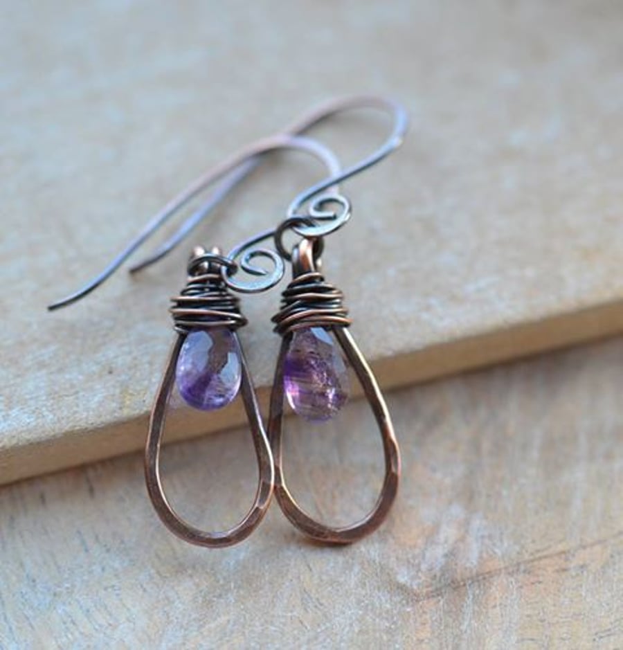 Purple Memory Stone Gemstone and Copper Earrings