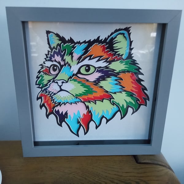 Domestic Cat, Multi Layered Shadow Box, wall art, made in Scotland
