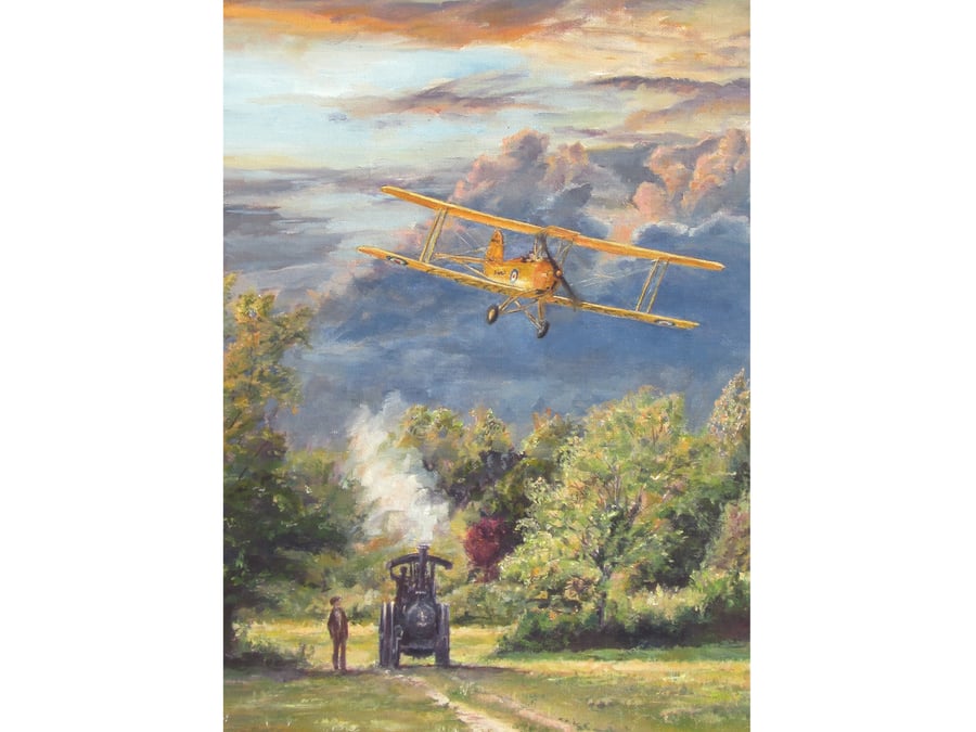 Tiger Moth Biplane Greetings Card-Fine Art Aviation Card-Original Art Design