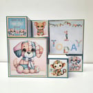 1st Birthday Card – Cute Patchwork Puppy & Animals – Unisex First Birthday Card 