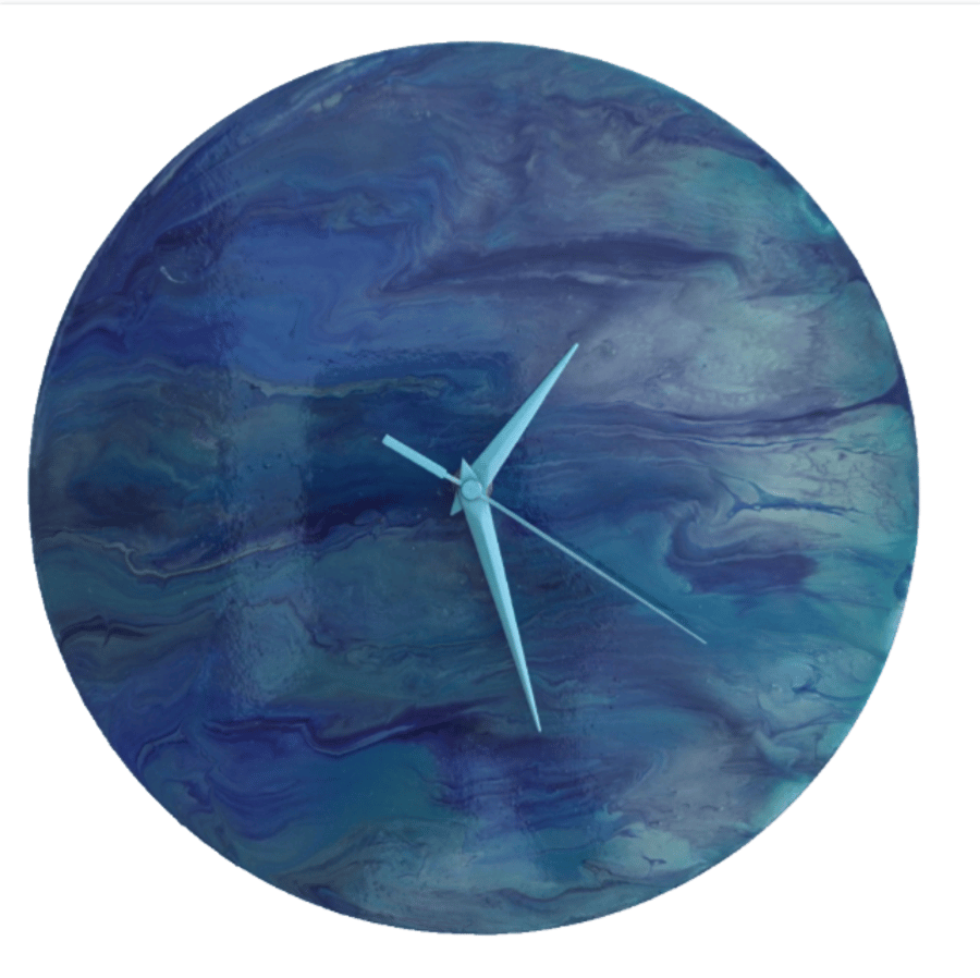 "Mystic Lake" Hand-Painted Fluid Art Wall Clock, Silent Home Decor Gift Idea