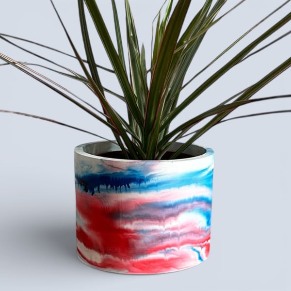 Perfectly Imperfect Large Red White and Blue Marbled Plant Pot 15 cm