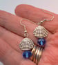 Silver Clam Shell and Blue Crystal Earrings, Gift for Her, Shell Charm Earrings - Image 6