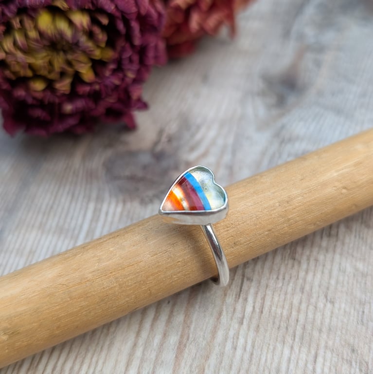 Sterling Silver Surfite Striped Heart Ring – UK Size M - JBJ9022