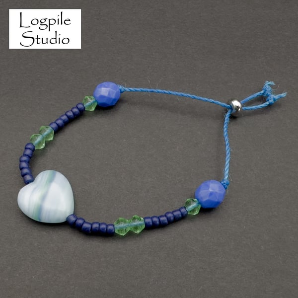 Blue and Green Heart Beaded Bracelet