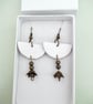 White Leather and Boho Beads Old Gold Colour Dangle Drop Earrings - Image 1