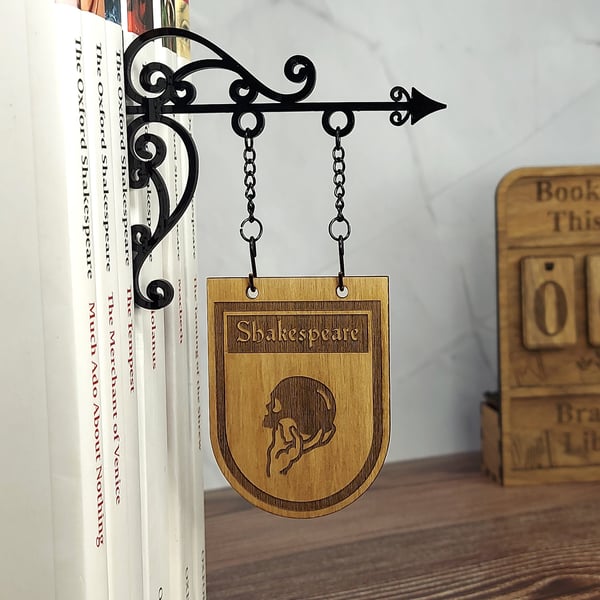 Shakespeare Genre Divider Bookshelf Decor  Solid Walnut Library Sign
