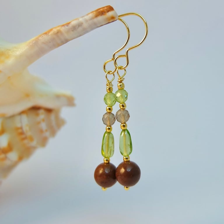 Peridot, Mahogany Obsidian, Smoky Quartz Earrings, August Birthday, Gift For Leo