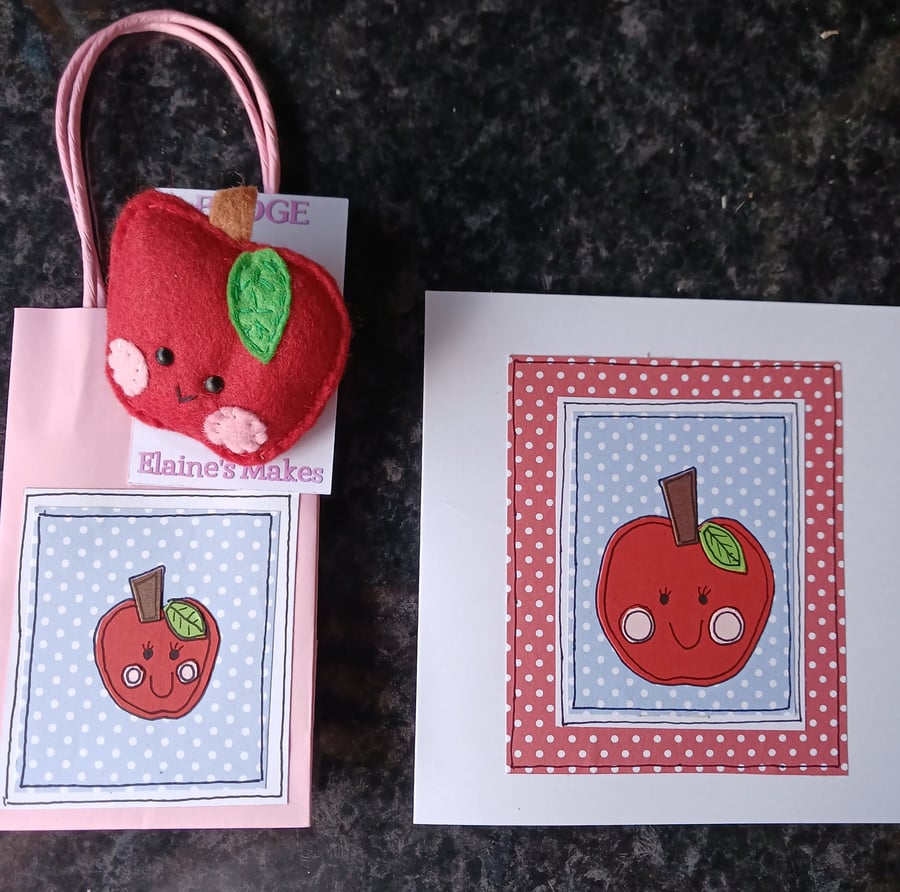 Quirky art teachers , teaching assistant , handmade felt apple badge, card, bag 
