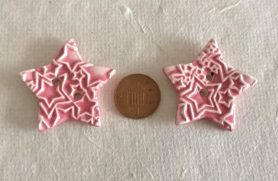 Ceramic pink star button - Folksy