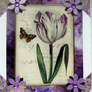 Purple Tulip Flower - Hand Crafted Decoupage Greeting Card - Blank 2891