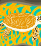 Turtle cove, animal A4 print, blue,orange