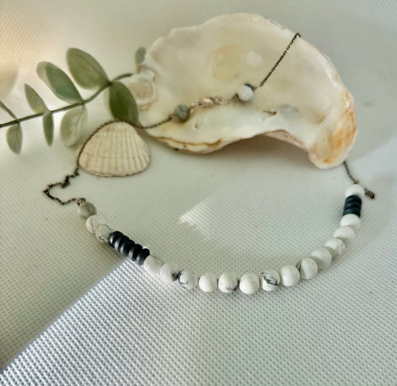 Perfectly Imperfect White Howlite and Matt black Hematite necklace