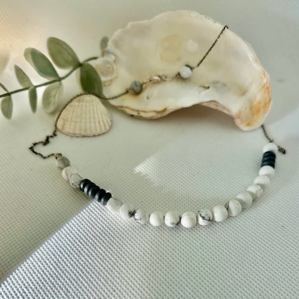Perfectly Imperfect White Howlite and Matt black Hematite necklace
