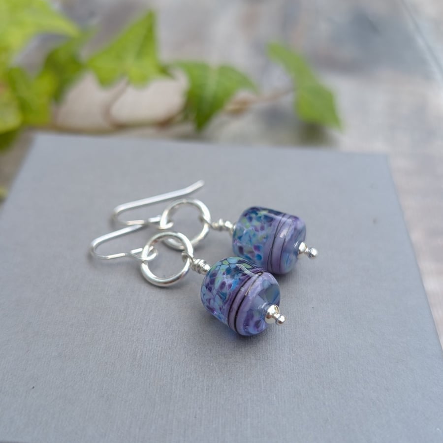 Sterling Silver Lilac Watercolour Lampwork Glass and Circle Earrings - JBJ1122