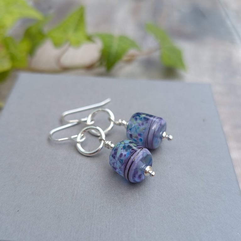 Sterling Silver Lilac Watercolour Lampwork Glass and Circle Earrings - JBJ1122