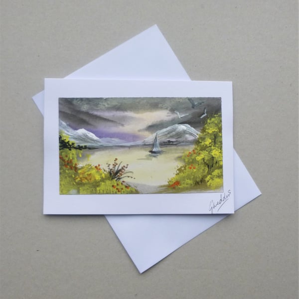 greetings card hand painted original art landscape card ( ref F 437.H7 )