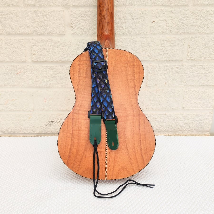  1 inch Wide Adjustable Blue Dragon Scale Ukulele Strap