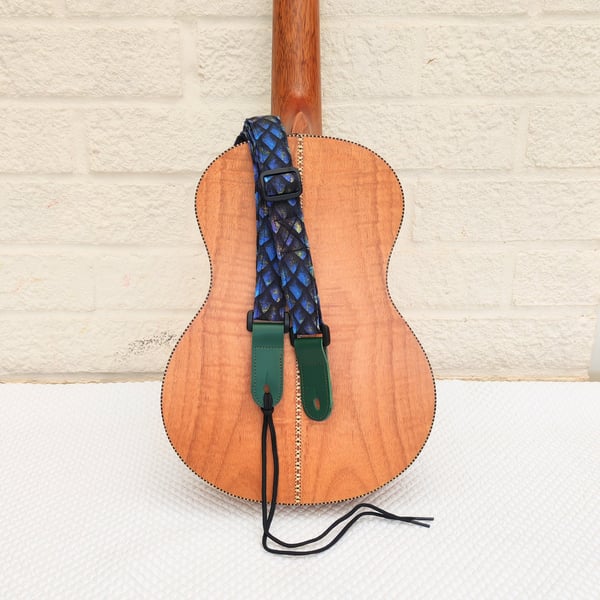  1 inch Wide Adjustable Blue Dragon Scale Ukulele Strap