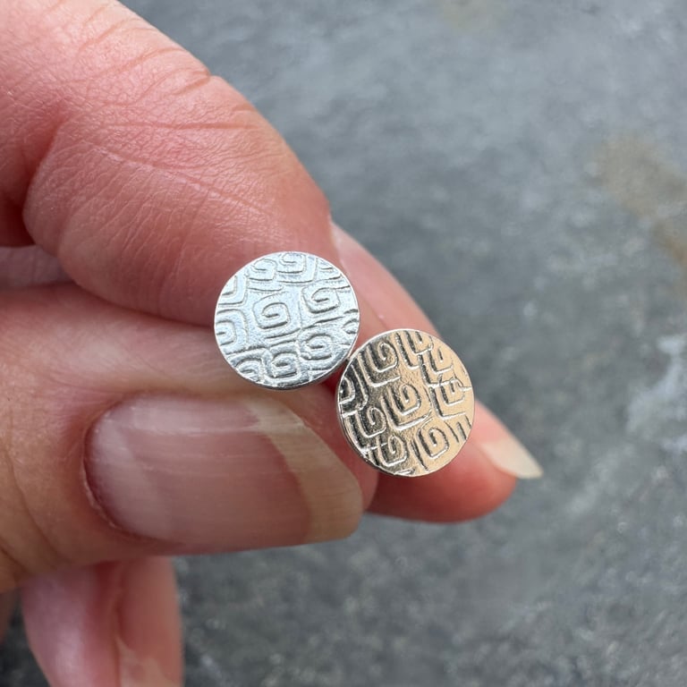 STUDS, Sterling silver spiral stud earrings, Silver spiral disc earring studs