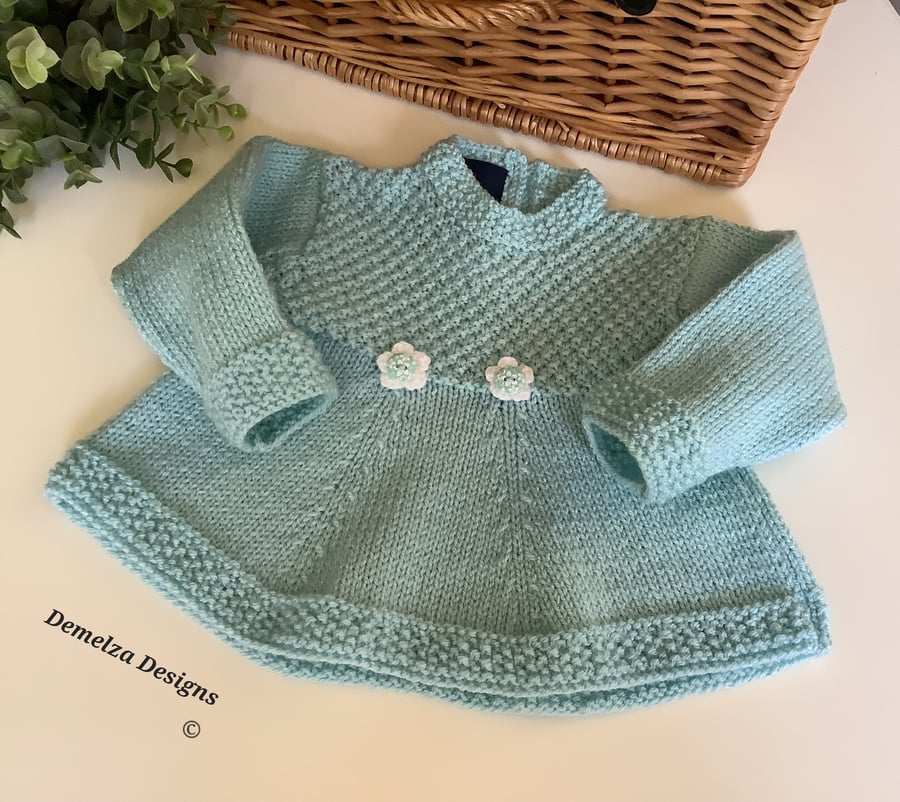 Baby Girl's Tunic Jumper-Dress Hand Knitted 0-6 months size