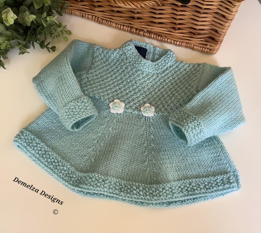 Designer Baby Girl's Tunic Jumper-Dress Hand Knitted 6-12  months size