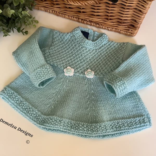 Baby Girl's Tunic Jumper-Dress Hand Knitted 6-12  months size